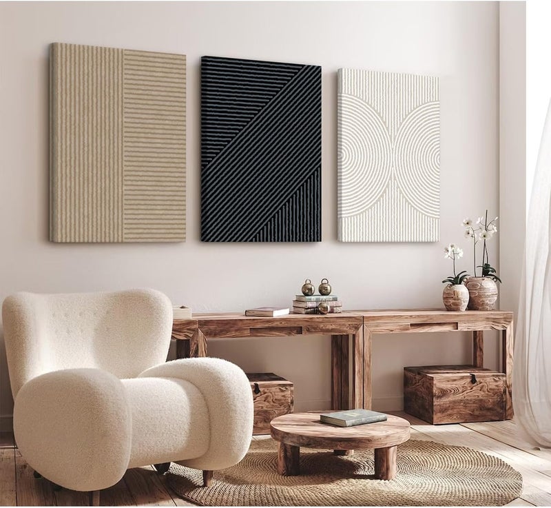 Youillne Modern Abstract Pictures Wall Art Boho Neutral Canvas Wall Art Minimalist Line Wall Decor Beige Black Brown Artwork Abstract Modern Painting Prints for Living Room Bedroom 24x36x3 Inch Wrapped Canvas - Image 5