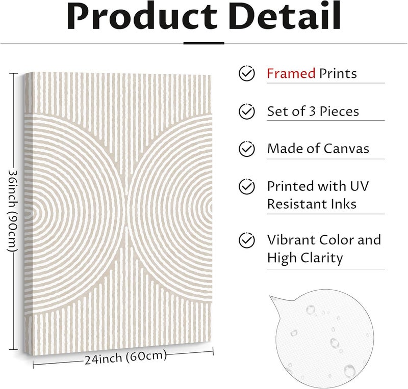 Youillne Modern Abstract Pictures Wall Art Boho Neutral Canvas Wall Art Minimalist Line Wall Decor Beige Black Brown Artwork Abstract Modern Painting Prints for Living Room Bedroom 24x36x3 Inch Wrapped Canvas - Image 2