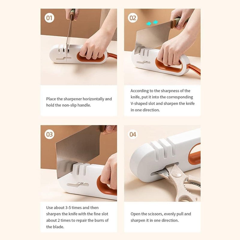 Aerbee 4 in 1 Knife Sharpener, Kitchen Manual Knife Sharpener Scissors Sharpener, Quickly Sharpen All Kinds of Kitchen Knives, Steel Knives, Scissors, Boning Knives - Image 4