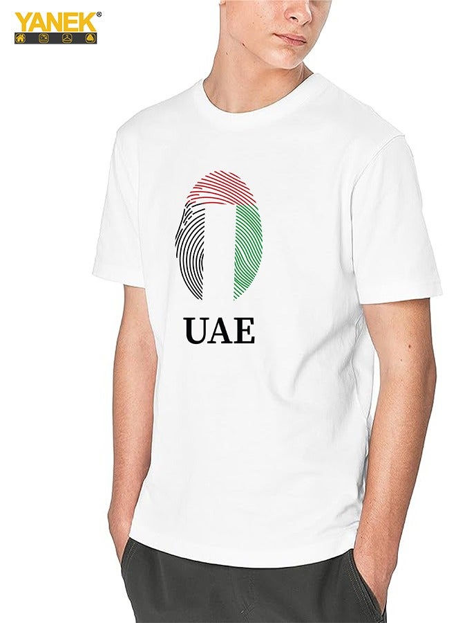 YANEK YANEK UAE Flag T-shirt Design | Solid Unisex Round Neck T-Shirt Short Sleeve | Made From 180 GSM Combed Cotton BIOWASH | All Day Comfort| Super Soft | Wrinkle Free - Image 2