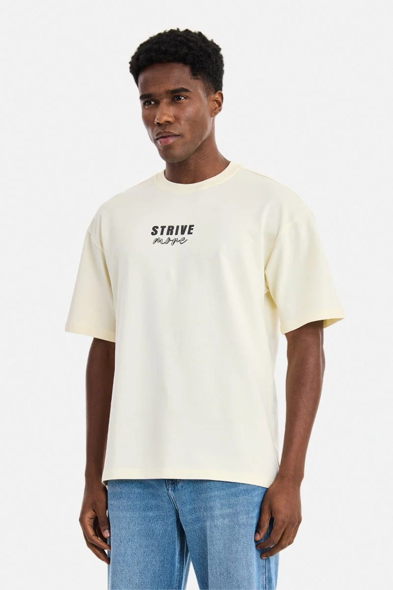 SNITCH Off-White Graphic Half Sleeve Oversized Streetwear T-Shirt