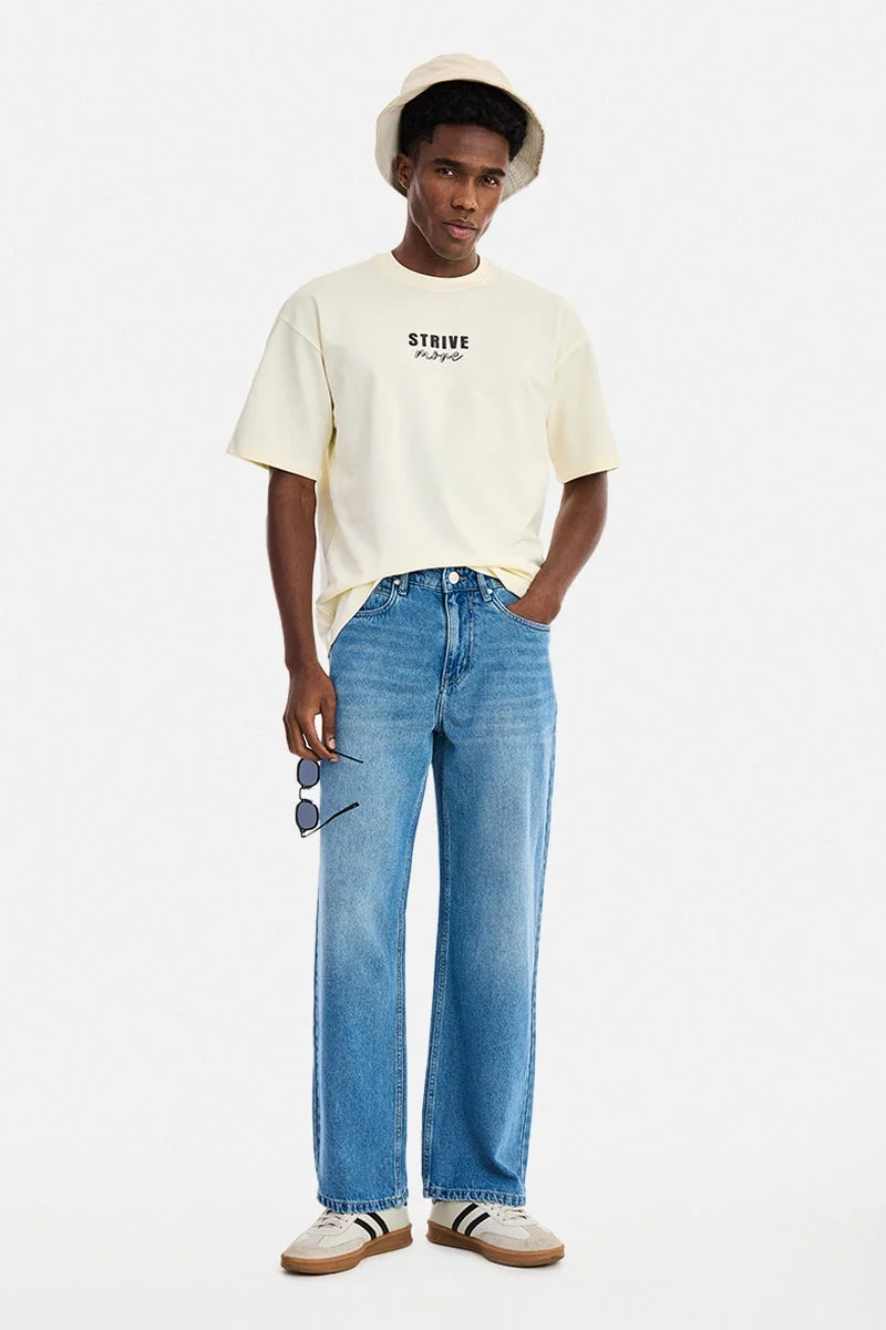 SNITCH Off-White Graphic Half Sleeve Oversized Streetwear T-Shirt