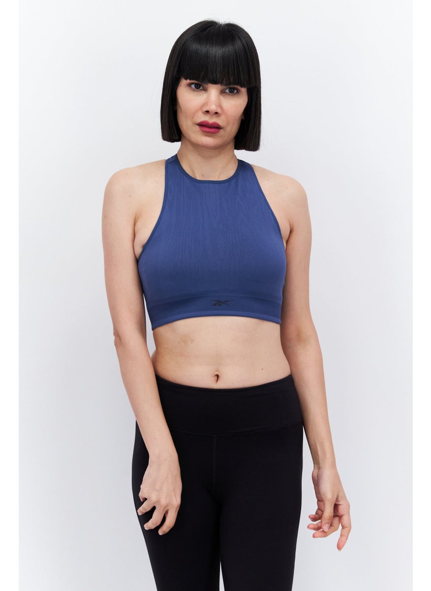 Reebok Women Brand Logo Padded Sports Bra, Blue  - Image 1