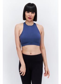 Reebok Women Brand Logo Padded Sports Bra, Blue  - Image 1