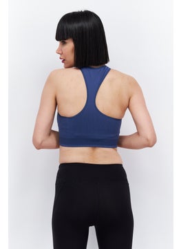 Reebok Women Brand Logo Padded Sports Bra, Blue  - Image 3