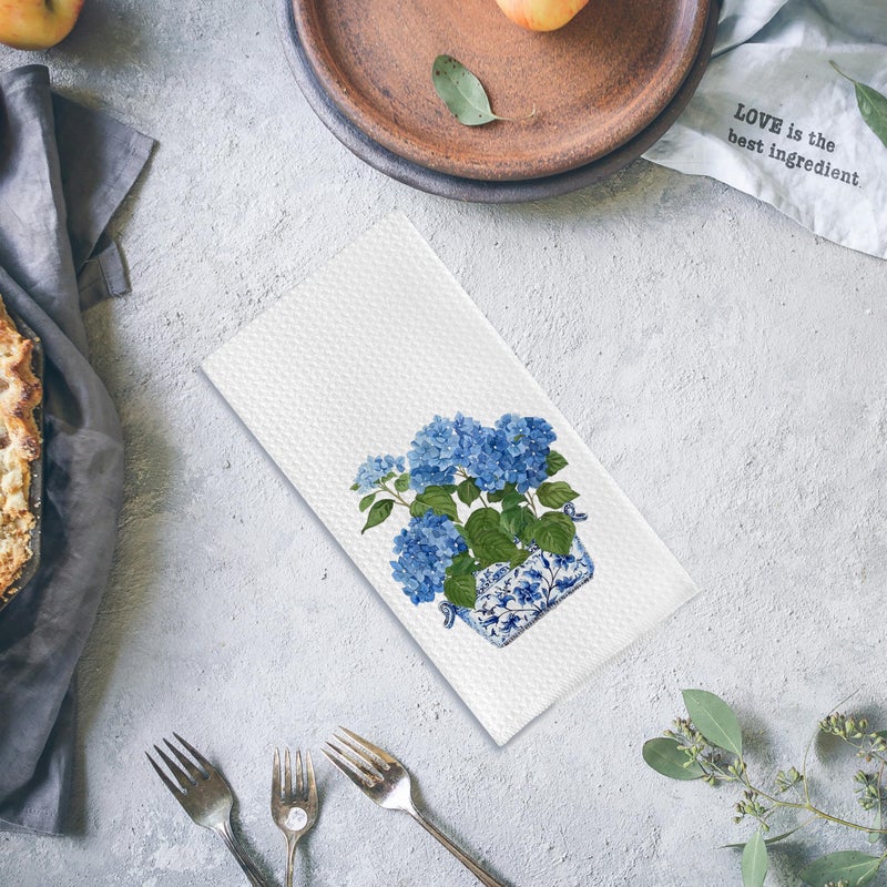 Qpenm Chinoiserie Kitchen Towels 16x24 Inches - Blue and White Hydrangea Floral Dish Towels, Decorative Hand Towels for Bathroom and Kitchen - Image 4