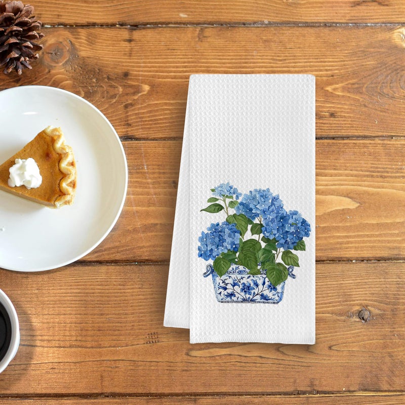 Qpenm Chinoiserie Kitchen Towels 16x24 Inches - Blue and White Hydrangea Floral Dish Towels, Decorative Hand Towels for Bathroom and Kitchen - Image 3