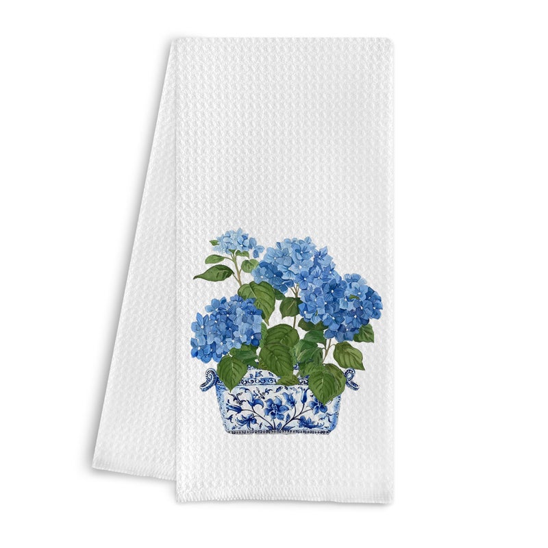 Qpenm Chinoiserie Kitchen Towels 16x24 Inches - Blue and White Hydrangea Floral Dish Towels, Decorative Hand Towels for Bathroom and Kitchen - Image 1