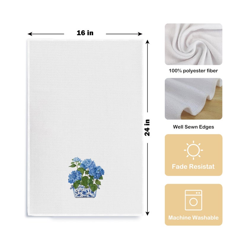 Qpenm Chinoiserie Kitchen Towels 16x24 Inches - Blue and White Hydrangea Floral Dish Towels, Decorative Hand Towels for Bathroom and Kitchen - Image 5