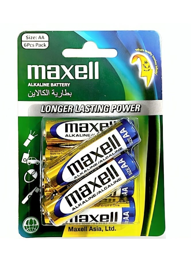 Maxell 6-Piece Alkaline AA Battery 1.5 v