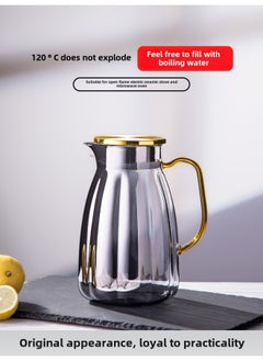Generic High-looking Household Glass Cold Water Kettle, High Temperature Resistant Cool Boiled Water Cup, Creative Living Room Herbal Tea Ice Water Kettle, Large Capacity-Color:2000ML+[one Pot With Six Cups]+peach Heart Cup Holder+morandi Tray  - Image 3