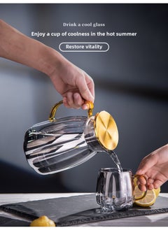 Generic High-looking Household Glass Cold Water Kettle, High Temperature Resistant Cool Boiled Water Cup, Creative Living Room Herbal Tea Ice Water Kettle, Large Capacity-Color:2000ML+[one Pot With Six Cups]+peach Heart Cup Holder+morandi Tray  - Image 2