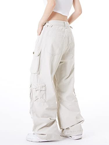 Sumleno Women's Baggy Cargo Pants Y2K Clothing Multi-Pocket Relaxed Fit Jeans Fairy Grunge Clothes Alt Emo Streetwear (Beige,M) - Image 4