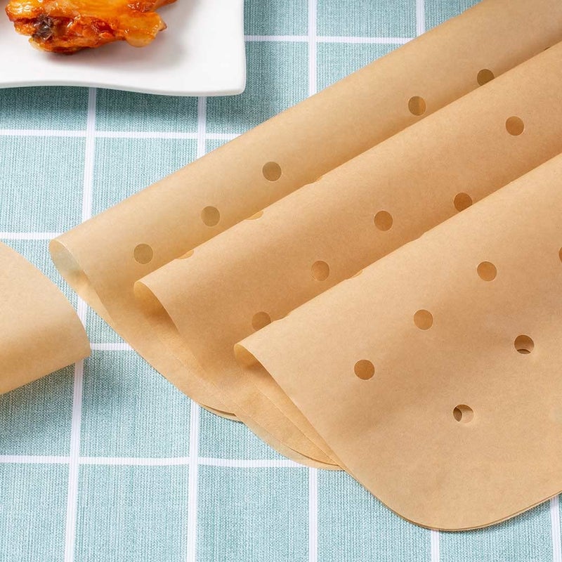 MFJUNS 200PCS Parchment Paper, 9 Inch Square Air Fryer Liner, Filter Paper, (100 Perforated & 100 Imperforate), Non-Stick Baking Paper for Steamers, Cake Pan - Image 3
