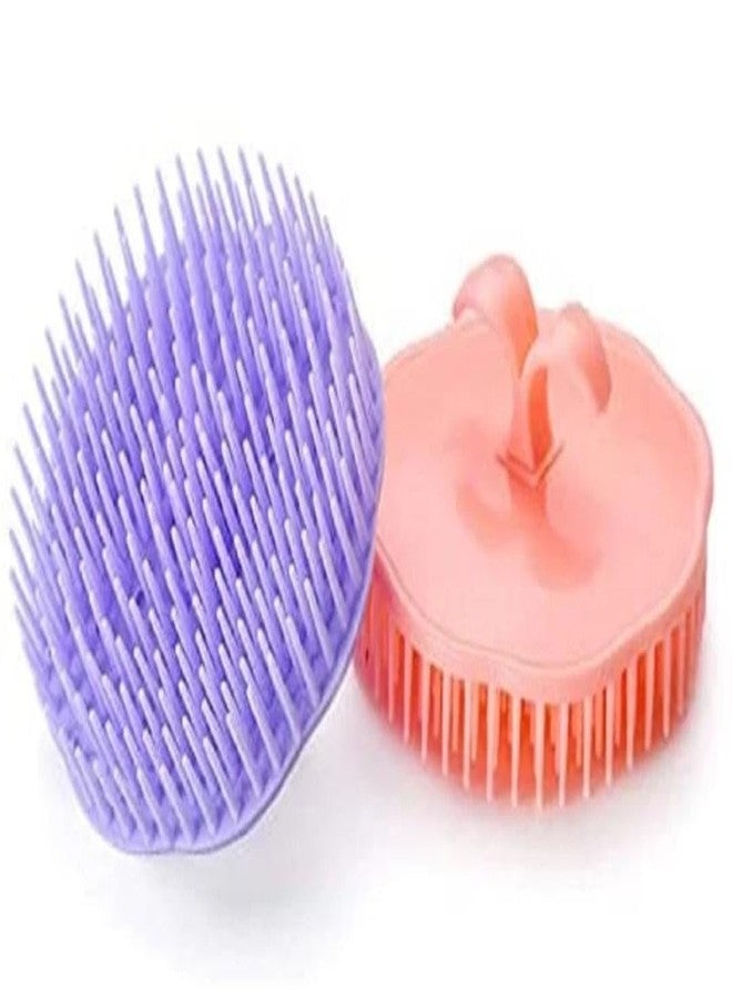 LooKat Scalp Massage Hair Brush Set, Soft Bristle Shampoo Brush, 4 Piece Multi-Color Pack, Purple Blue Red Pink Hand Grip Round Combs | Pocket Hair Comb | Washing Comb for Men and Women - Image 4