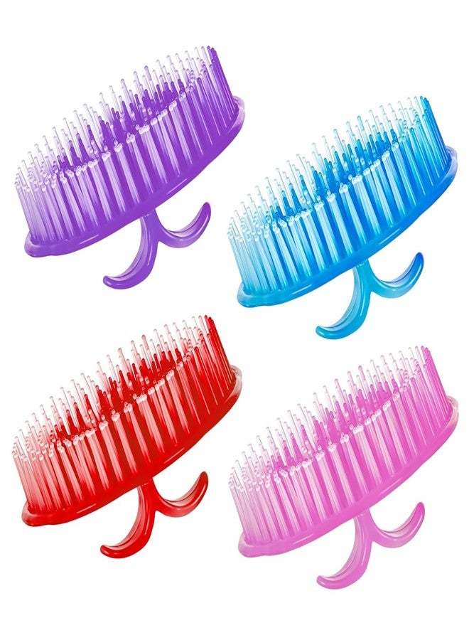 LooKat Scalp Massage Hair Brush Set, Soft Bristle Shampoo Brush, 4 Piece Multi-Color Pack, Purple Blue Red Pink Hand Grip Round Combs | Pocket Hair Comb | Washing Comb for Men and Women - Image 1