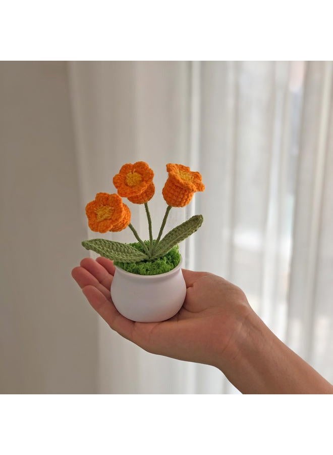 Joekaran Crochet Flowers Cute Little Potted Flower, Gift for Birthday, Teacher's Day, Graduation, Anniversary, Christmas, Decor for Car Dashboard,Home Office Decoration (Orange Lily of The Valley) - Image 2