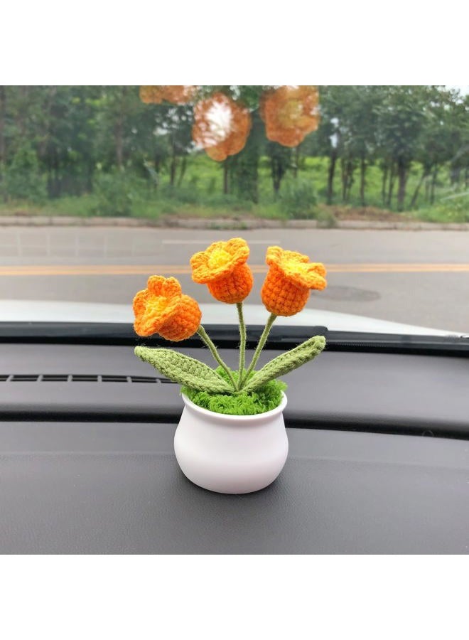 Joekaran Crochet Flowers Cute Little Potted Flower, Gift for Birthday, Teacher's Day, Graduation, Anniversary, Christmas, Decor for Car Dashboard,Home Office Decoration (Orange Lily of The Valley) - Image 4