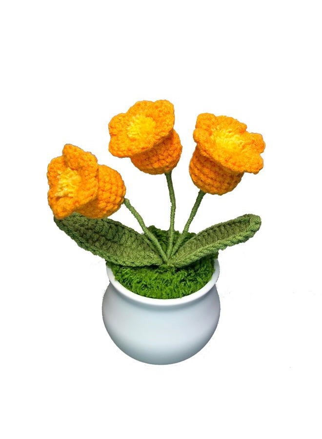 Joekaran Crochet Flowers Cute Little Potted Flower, Gift for Birthday, Teacher's Day, Graduation, Anniversary, Christmas, Decor for Car Dashboard,Home Office Decoration (Orange Lily of The Valley) - Image 1