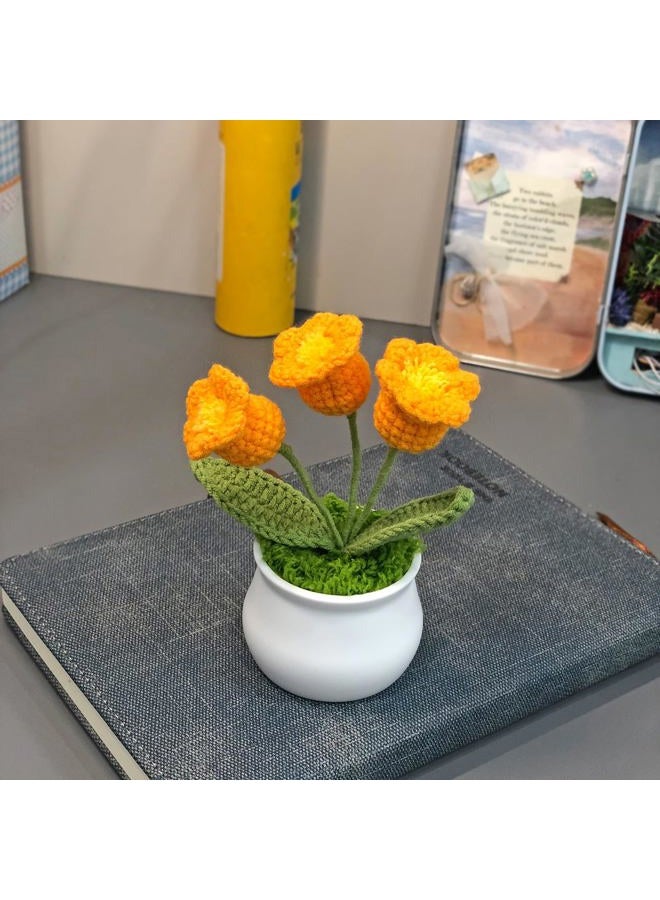 Joekaran Crochet Flowers Cute Little Potted Flower, Gift for Birthday, Teacher's Day, Graduation, Anniversary, Christmas, Decor for Car Dashboard,Home Office Decoration (Orange Lily of The Valley) - Image 3