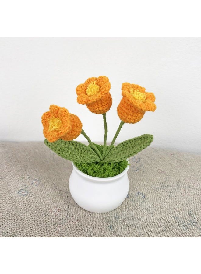 Joekaran Crochet Flowers Cute Little Potted Flower, Gift for Birthday, Teacher's Day, Graduation, Anniversary, Christmas, Decor for Car Dashboard,Home Office Decoration (Orange Lily of The Valley) - Image 5