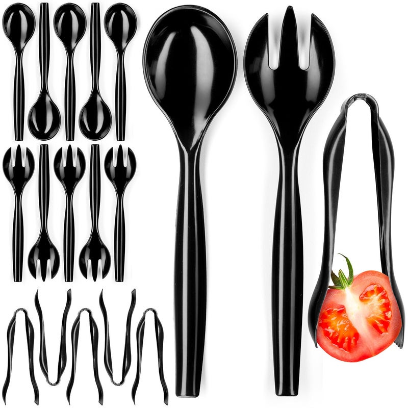 Disposable Plastic Serving Utensils  Set of 18 Black Plastic Utensils 6 Each 6 Serving Tongs 10 Serving Spoons 10 Serving Forks Buffet Serving Utensils Party Utensils