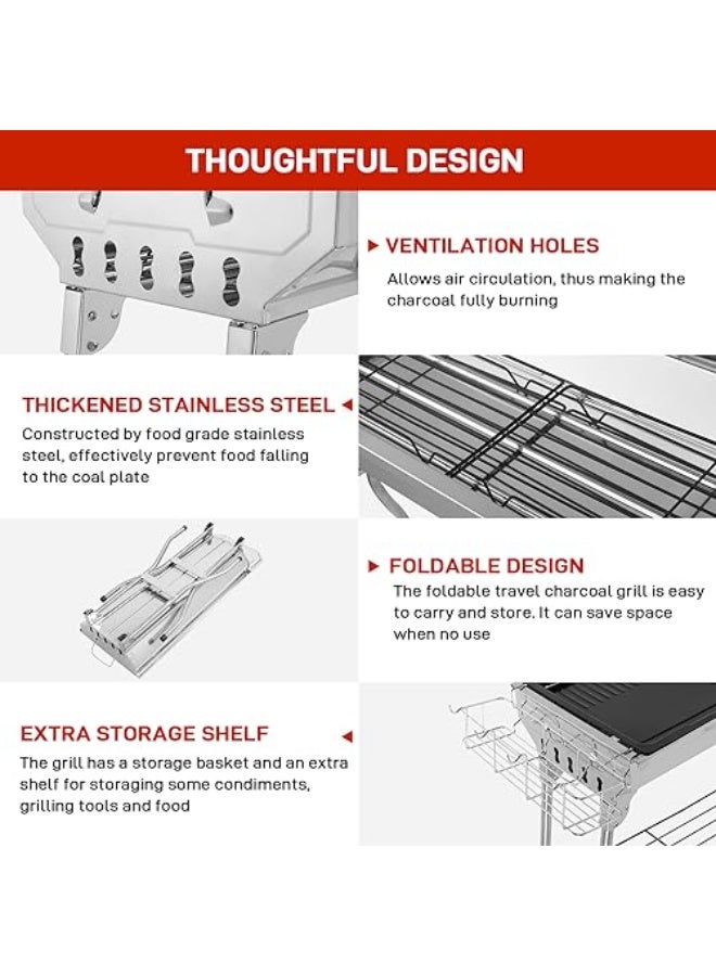 WALALLA Portable Large Charcoal Grill - 99cm Foldable Stainless Steel BBQ for Outdoor Cooking, Compact Design for Camping, Beach & Garden Parties (Easy Carry & Clean) - Image 3