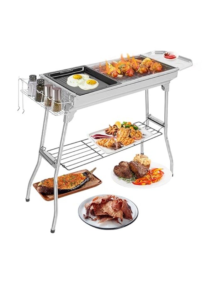 WALALLA Portable Large Charcoal Grill - 99cm Foldable Stainless Steel BBQ for Outdoor Cooking, Compact Design for Camping, Beach & Garden Parties (Easy Carry & Clean) - Image 1