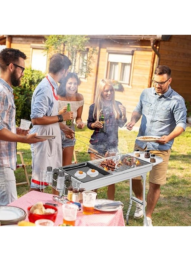 WALALLA Portable Large Charcoal Grill - 99cm Foldable Stainless Steel BBQ for Outdoor Cooking, Compact Design for Camping, Beach & Garden Parties (Easy Carry & Clean) - Image 4