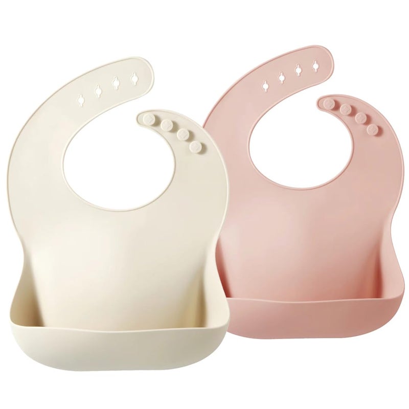 PandaEar 2 Pack Silicone Baby Bibs for Girls, Waterproof Silicone Bibs with Food Catcher, Thick Adjustable Toddler Bibs Baby Food Bibs for Eating, Soft, Non Messy (Pink Tawny) - Image 1