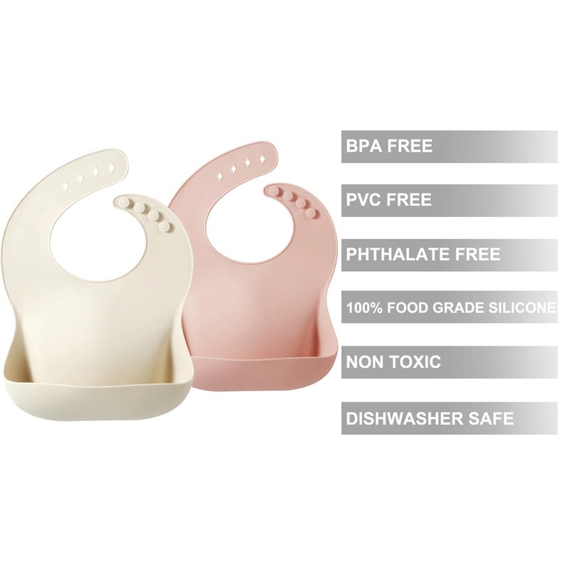 PandaEar 2 Pack Silicone Baby Bibs for Girls, Waterproof Silicone Bibs with Food Catcher, Thick Adjustable Toddler Bibs Baby Food Bibs for Eating, Soft, Non Messy (Pink Tawny) - Image 5