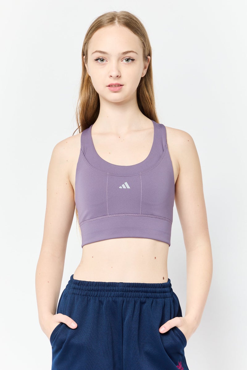 Adidas Women Brand Logo Padded Training Sports Bra, Purple - Image 1