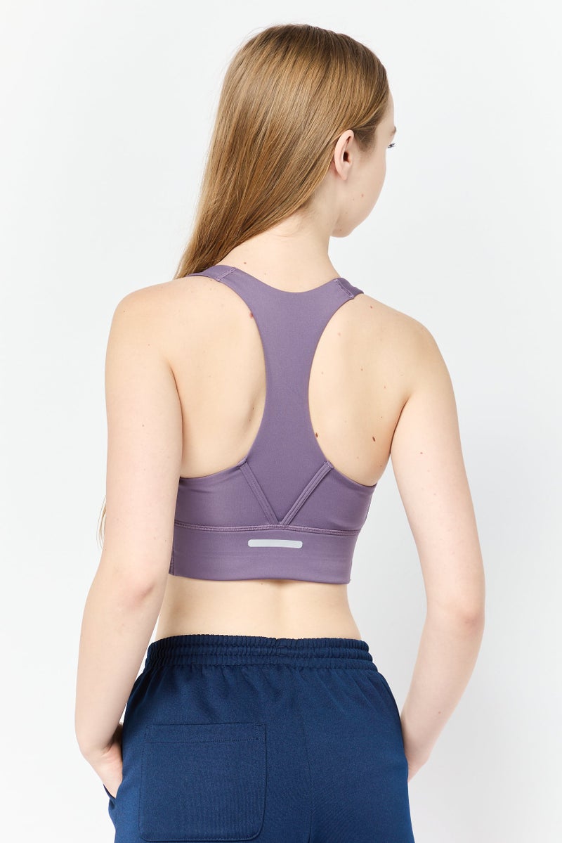 Adidas Women Brand Logo Padded Training Sports Bra, Purple - Image 2