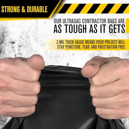 Ultrasac Contractor Bags 42 Gallon (20 PACK/w FLAP TIES), 32.75 x 44.5-3 MIL Thick Large Black Heavy Duty Industrial Garbage Trashbags for Professional Construction and Commercial use - Image 2