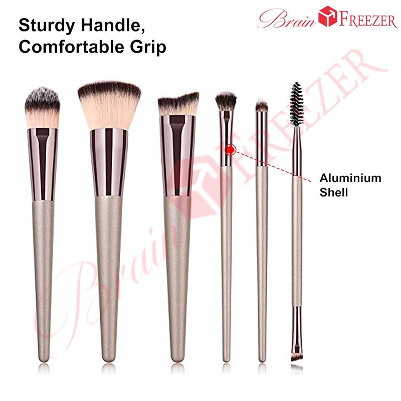 Brain Freezer فرشاة بودرة/حمرة الوجه من براين فريزر بشعر فارسي صناعي (ذهبي وردي، 6 قطع) - Image 3