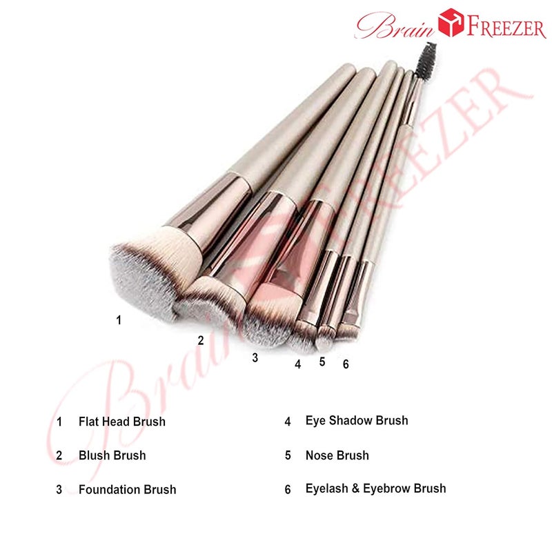Brain Freezer فرشاة بودرة/حمرة الوجه من براين فريزر بشعر فارسي صناعي (ذهبي وردي، 6 قطع) - Image 4