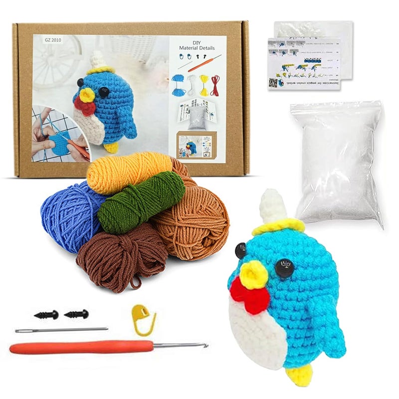 LitVibes DIY Crochet Kits Beginners Art Craft Set Crochet Needles Tools Accessories with StepbyStep Tutorial Video DIY Birthday Return Gift Easy to Learn Knitting Activity Blue Bird Design