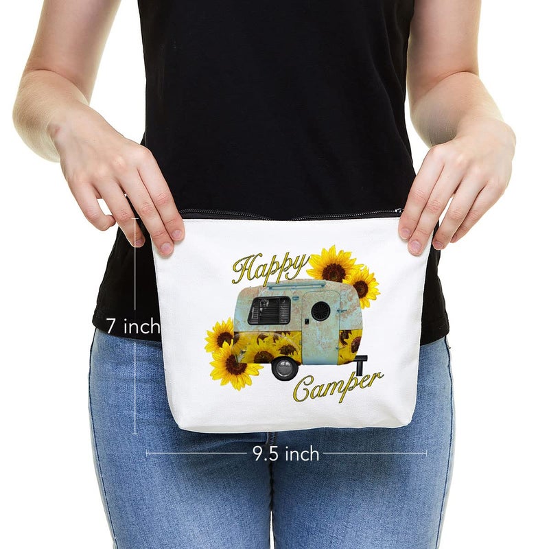 Fokongna Camper Accessories for Travel Trailers- Happy Camper -Campfire Makeup Bag Gifts for Camper Camp Retro Vintage Camping Camper Decorations for Inside-Q - Image 2