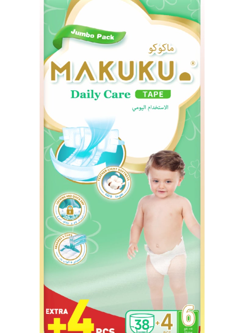 Makuku حفاضات دaily Care بحجم Jumbo - الحجم 6 (15+كجم) | 18-24 شهر | 42 قطعة