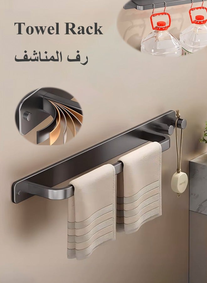 50cm Towel Rack with Hooks, Wall Mount Storage Rack, Non Perforated Towel Bar, Integrated Towel Holder, Space Aluminum Towel Hanger, Sturdy Towel Shelf, Waterproof Towel Organizer, Rustproof Towel Rack, Bathroom Accessorie, Suitable for Bedroom Bathroom Kitchen Balcony  - Image 1