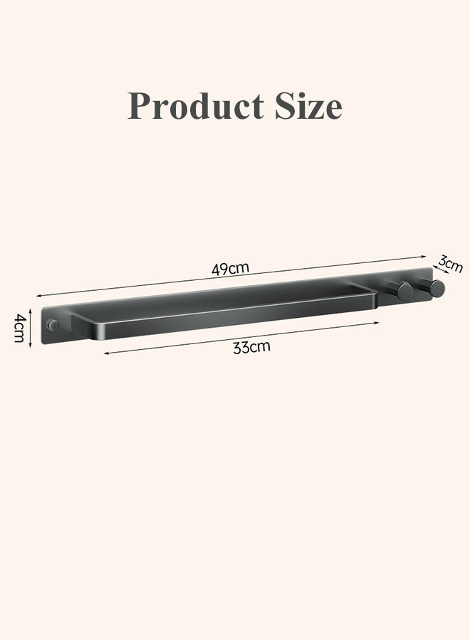 50cm Towel Rack with Hooks, Wall Mount Storage Rack, Non Perforated Towel Bar, Integrated Towel Holder, Space Aluminum Towel Hanger, Sturdy Towel Shelf, Waterproof Towel Organizer, Rustproof Towel Rack, Bathroom Accessorie, Suitable for Bedroom Bathroom Kitchen Balcony  - Image 2
