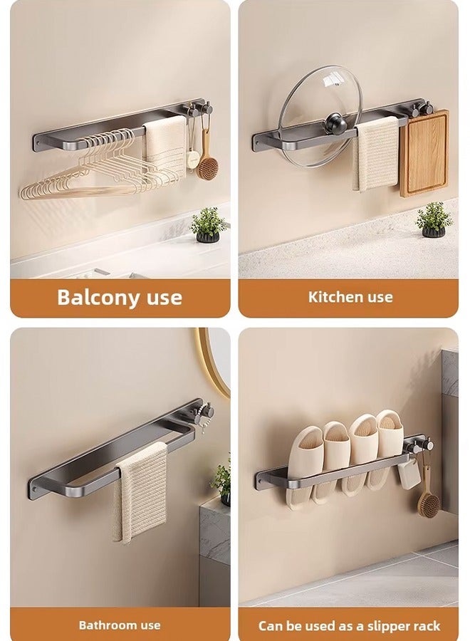 50cm Towel Rack with Hooks, Wall Mount Storage Rack, Non Perforated Towel Bar, Integrated Towel Holder, Space Aluminum Towel Hanger, Sturdy Towel Shelf, Waterproof Towel Organizer, Rustproof Towel Rack, Bathroom Accessorie, Suitable for Bedroom Bathroom Kitchen Balcony  - Image 3