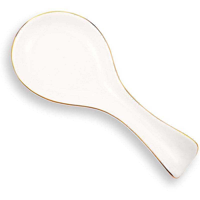 Patelai Ceramic Spoon Rest Spoon Holder Stovetop for Kitchen Stove Coffee Bar Accessories Christmas Gift(White with Gold Brim,Classic Style) - Image 1