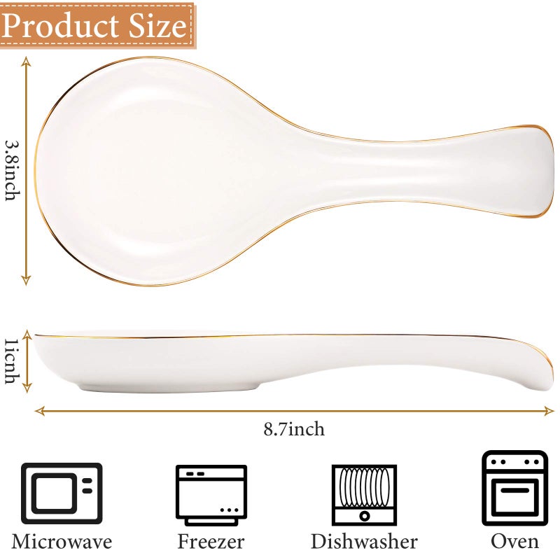 Patelai Ceramic Spoon Rest Spoon Holder Stovetop for Kitchen Stove Coffee Bar Accessories Christmas Gift(White with Gold Brim,Classic Style) - Image 3