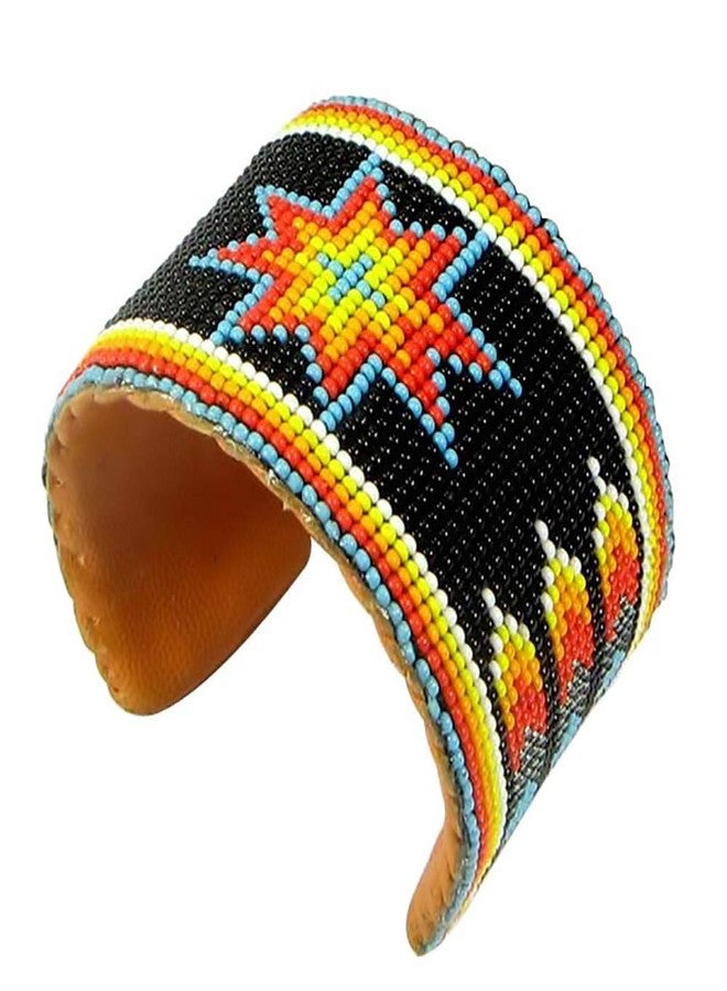 BeadsCorner Southwestern Native Style Seed Beads Beaded Hard Cuff Bracelet (Black Star) - Image 1