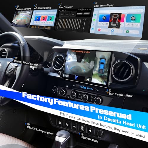 Dasaita Head Unit for Toyota Tacoma 2016-2023, with Wireless CarPlay & Android Auto, 11.6'' Android 13 Car Stereo, 8GB+256GB Off-Road GPS Navigation, Plug and Play Radio, OEM Style, Black - Image 4