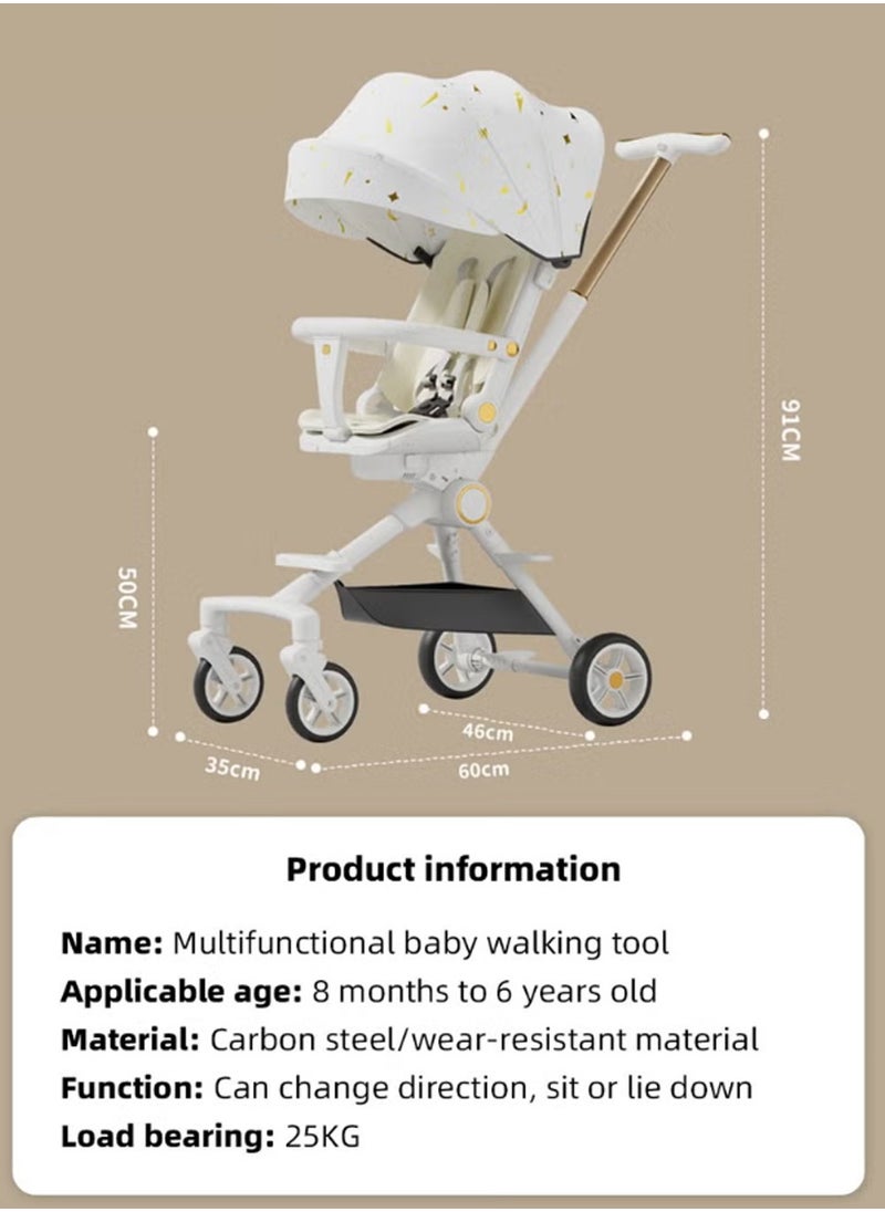 Lightweight Baby Stroller Multifunctional Travel Cabin One-Hand Folding Babies Strollers for Newborn Infant Kids with Dinner Plate Sunshade and 175-Degree Adjustable Reversible Reclining Seat for Travel & Shopping