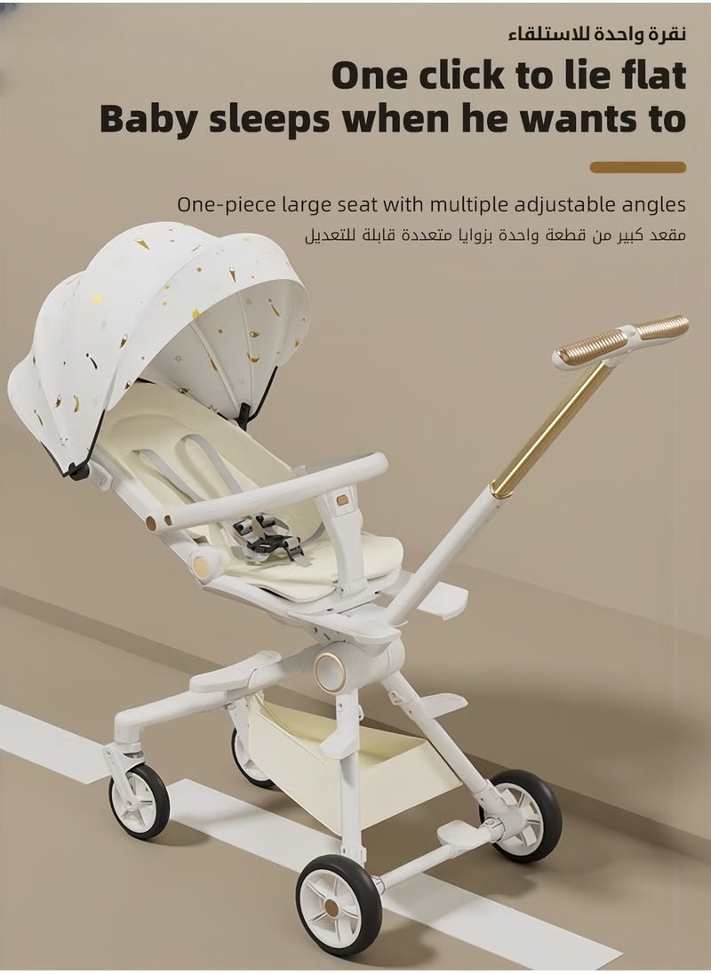 Lightweight Baby Stroller Multifunctional Travel Cabin One-Hand Folding Babies Strollers for Newborn Infant Kids with Dinner Plate Sunshade and 175-Degree Adjustable Reversible Reclining Seat for Travel & Shopping