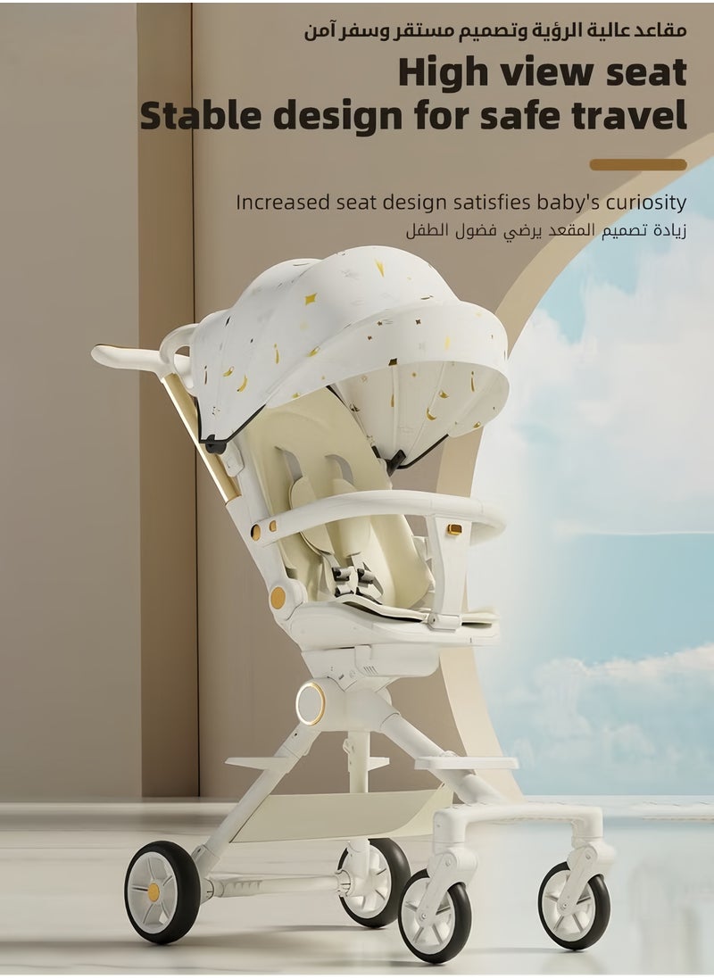 Lightweight Baby Stroller Multifunctional Travel Cabin One-Hand Folding Babies Strollers for Newborn Infant Kids with Dinner Plate Sunshade and 175-Degree Adjustable Reversible Reclining Seat for Travel & Shopping