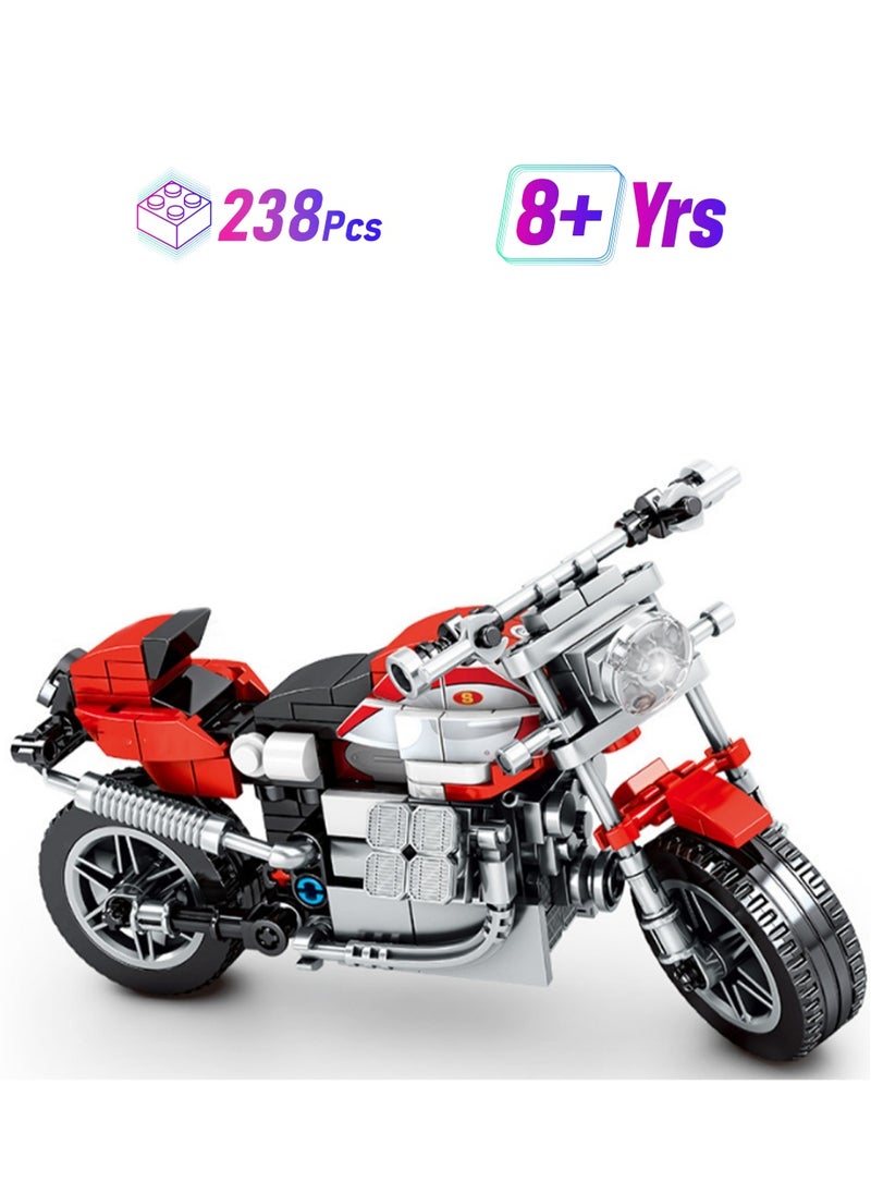 238pcs Red And White Retro Motorcycle Building Block Toy Set; A Motorcycle Gift For Kids Over 8 Years Old Who Love Fast-Paced Vehicle Action  - Image 1